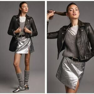 ANTHROPOLOGIE x MAEVE Metallic Mini Skirt Silver Sz 12 {3J13}